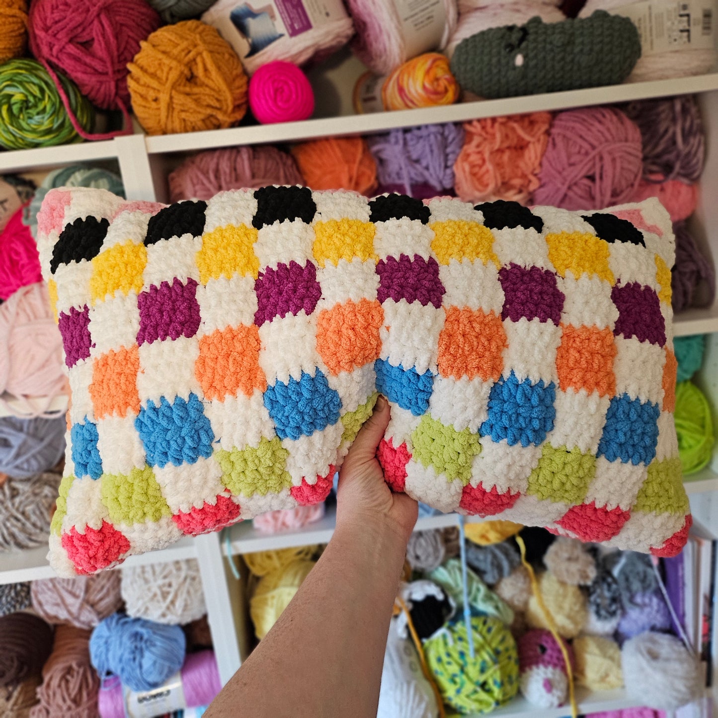 Happy Go Lucky Checkered Pillow